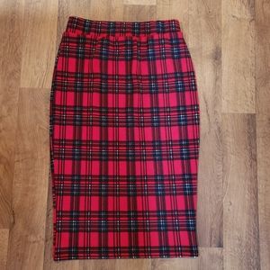 Red and Black Plaid Pencil Skirt